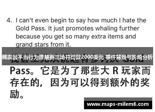 魏震因不当行为遭禁赛三场并罚款2000美元 事件背景与影响分析